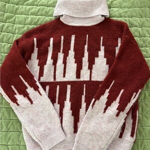 Urban Outfitters Pink and Burgandy Patterned Turtleneck Sweater